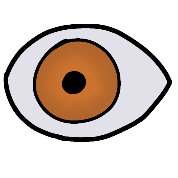 An eyeball with an amber iris and a black pupil